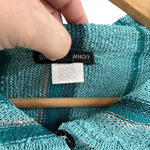 Knit Striped Blue Poncho OS Barbara Who? Fringe Lagenlook - Picture 6 of 10